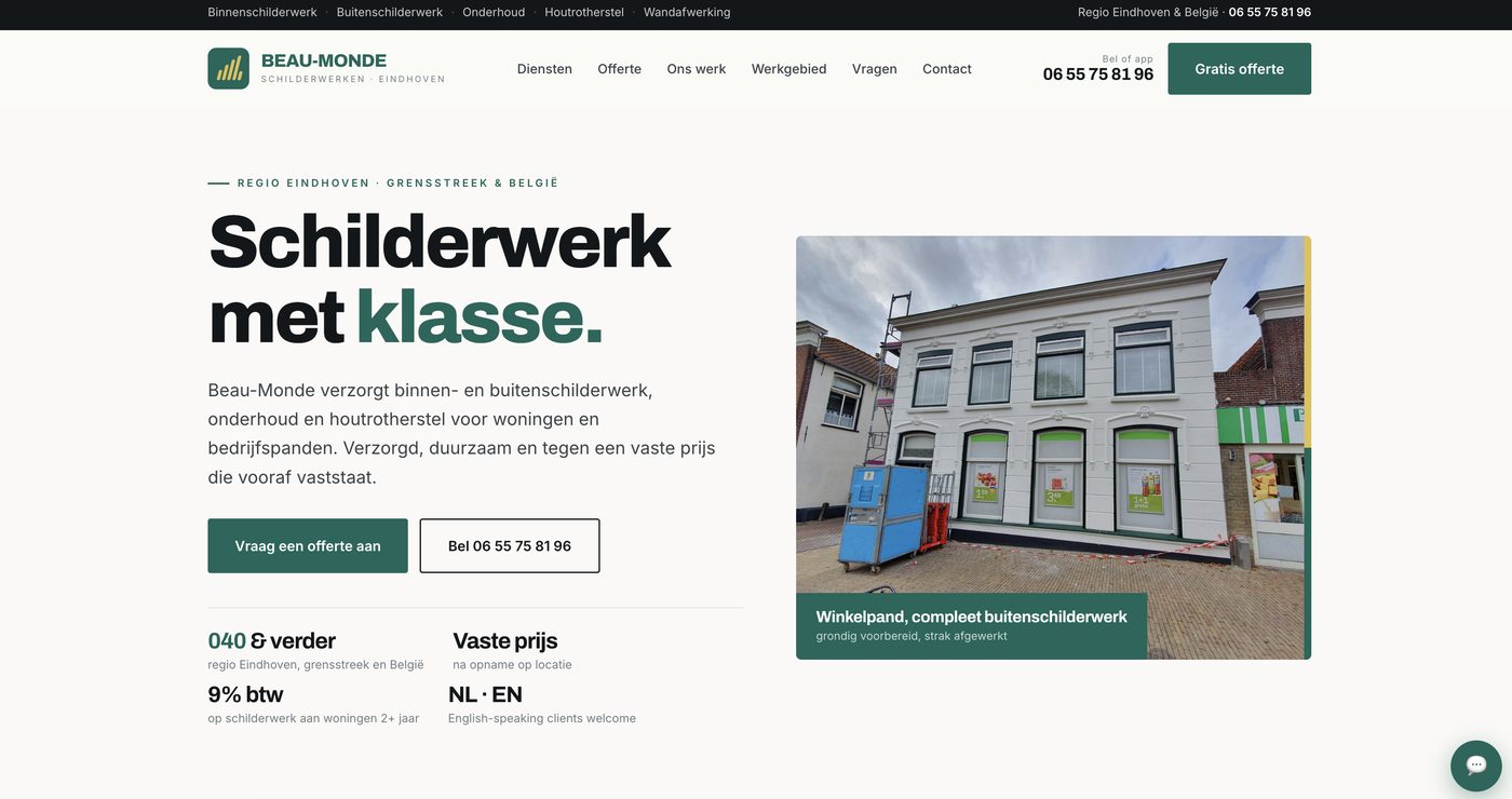 Website van Beau-Monde Schilderwerken