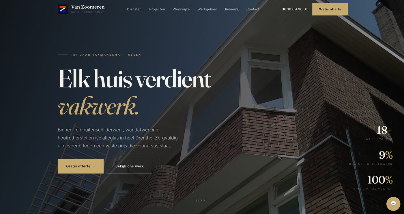 Website van Van Zoomeren Schildersbedrijf